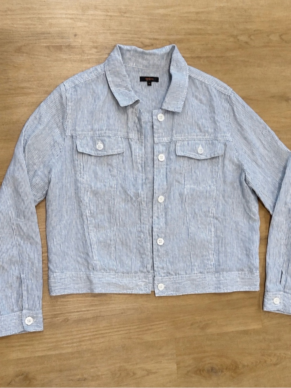 Quince Light Blue Striped Jean Jacket